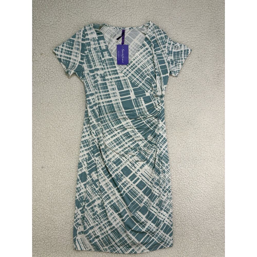 NWT Seraphine Maternity Abella Size 6 Faux Wrap Dress Ruched Nursing Aqua Blue